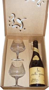 LA VIEILLE PRÛNE, GIFT BOX with 1 bottle and 2 engraved glasses